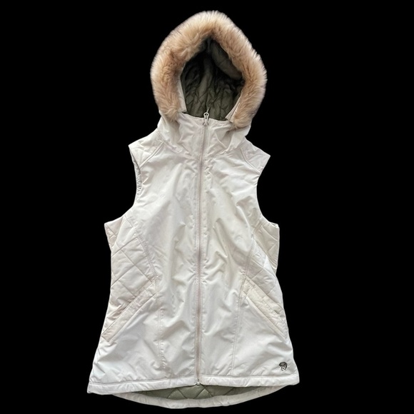 ❄️⛄️🏂Mountain Hardware Puffer Vest Women’s Size M Faux Fur Hooded White - Picture 1 of 6